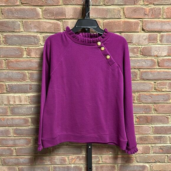Talbots Women’s Plum Ruffle Trim Raglan Sweatshirt Size Large NEW - Picture 2 of 8